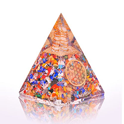SUBSH Mix Chakra Orgone Pyramid Stone Crystal Healing Chakra Energy Multi Stone Pyramid Healing Home Decor Large Meditation Crystals Orgonite Stone Gift