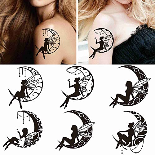 6 sheets Temporary Tattoos Fairy Moon Fake Tattoos for Women Girls
