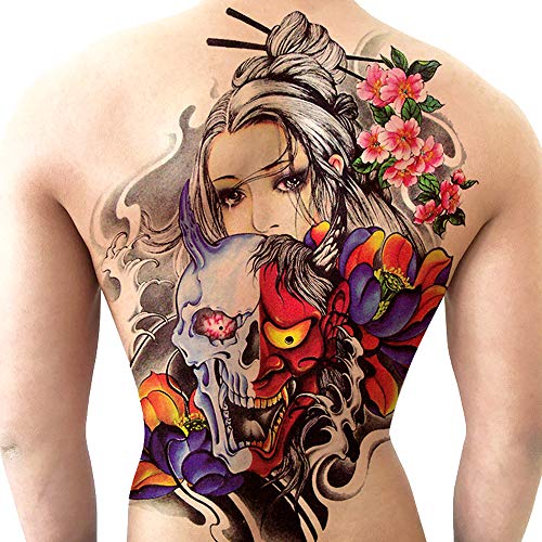 Colorful Female With Devil Full Back Tattoo - Temporary Waterproof and Durable