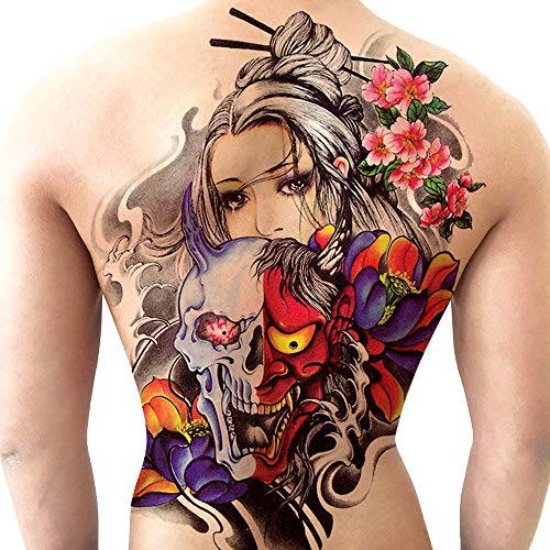 Colorful Female With Devil Full Back Tattoo - Temporary Waterproof and Durable