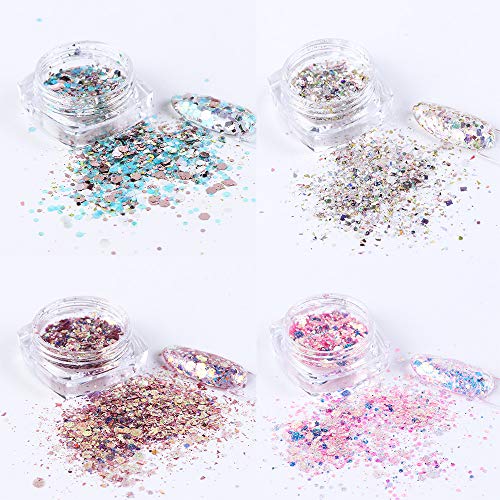 8 Box Set Holographic Nail Glitter Mermaid Powder Flakes Shiny Charms Hexagon Nail Art Pigment Dust Decoration Manicure