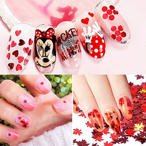 Valentine's Day 3D Red Holographic Nail Sequins, Butterfly Star Moon Assorted Pattern Flakes Glitter