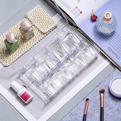 Clear Coffin False Nail Tips - Tiphulan Nail Tips and Glue with Box, 500pcs Full Cover Fake Nails, Clear Acrylic Nail Tips, Ballerina Shape False Nails with Glue for Nail Salon & Home, 10 Sizes