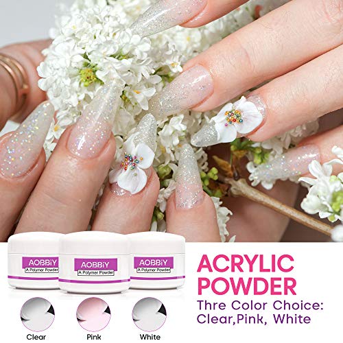 AOBBIY Acrylic Nail Kit With Everything, Professional Manicure Acrylic Nail Kit, For Professional and Home Use. Including Acrylic Nail Powder, Liquid Brush, Glitter, Clipper, Nail Art Tools Kit.