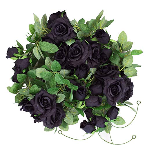 2 PCS 6.5 Ft. Artificial Black Rose Vine for Halloween Decor, Hanging Black Silk Flower Garland for Outdoor Home Wall Decorations