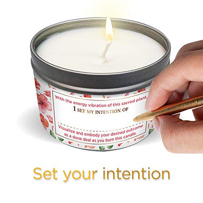MAGNIFICENT 101 Sacred Plants Smudge Candle for House Energy Cleansing, Banish Negative Energy, Spiritual Purification and Chakra Healing - Natural Soy Wax Candle for Aromatherapy (Hibiscus)