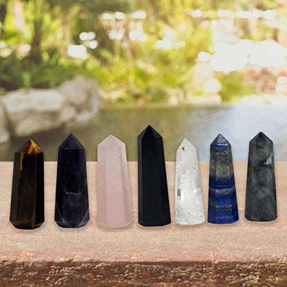 Crystals .Crystals and Healing Stones, Crystal Healing Ornaments. All 7 Chakra Wands with Tumbled Stones Crystals Set of 14