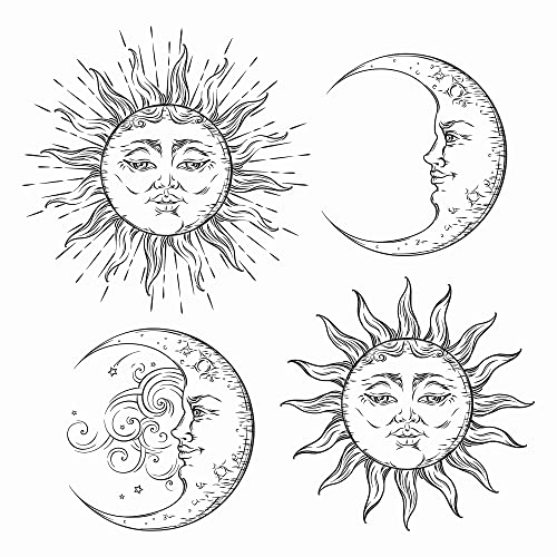 Stars 6 Sheets Temporary Tattoos for Women Adults Boho Flash Design Art Sun Moon Antique Style Temporary tattoo for Men for Woman Neck Arm