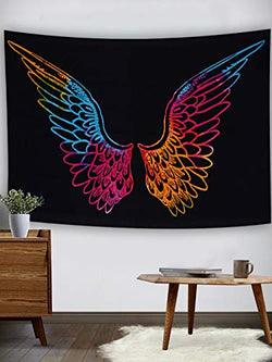 Marubhumi Psychedelic Tie Dye Mandala Angel Wings Hippie Boho Indian Tapestry Wall Hanging Throw Symbolizing Hope Faith Love (Black Multi, 30x40 Inches)