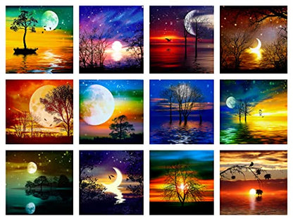 12 Pack DIY 5D Diamond Painting Kit,Diamond Painting Kits for Adults,Full Drill Diamond Art Paint by Numbers Star Moon Diamonds Gem Art Drill with Diamond Tool Sets 12" x 12"