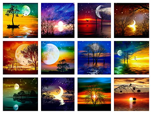 12 Pack DIY 5D Diamond Painting Kit,Diamond Painting Kits for Adults,Full Drill Diamond Art Paint by Numbers Star Moon Diamonds Gem Art Drill with Diamond Tool Sets 12" x 12"