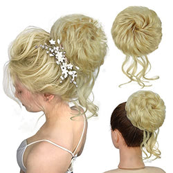 100% Human Messy Hair Bun Scrunchies Ponytail Extension Human Hair Tousled Updo Chignon Hair Piece (613# Blonde)