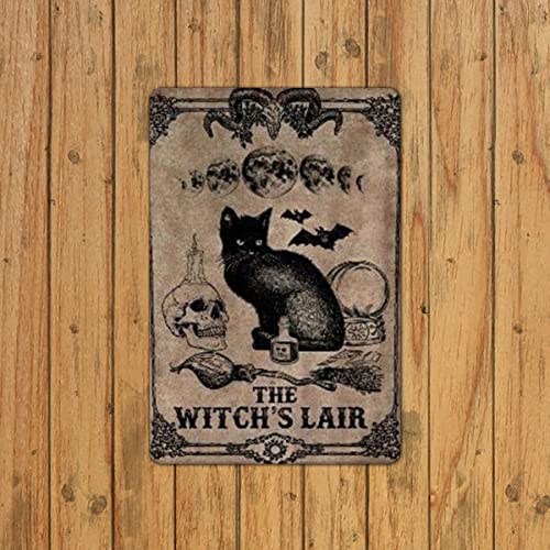 Black Cat The Witch's Lair | Black Cat Lover Gift | Kitchen Decor Bar Bathroom Garden Home Outdoor Decoration | Metal Tin Signs 8 x 12 Inch