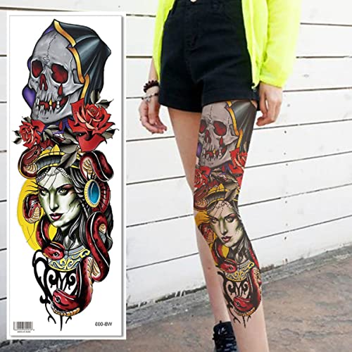 Temporary Tattoos for Adult Women 8 Sheets Full Arm Beauty and the Beast Personality Flower Arm Skull Devil Wolf Tattoo Sticker