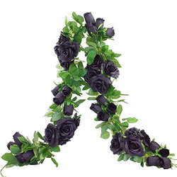 2 PCS 6.5 Ft. Artificial Black Rose Vine for Halloween Decor, Hanging Black Silk Flower Garland for Outdoor Home Wall Decorations
