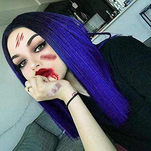 Black to Sapphire Blue 12-14" +/- Ombre Daily Wear or Cosplay Straight Synthetic Middle Part Heat Resistant Wig Free Delivery in 3 to 5 days