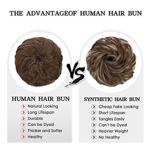 100% Human Hair Bun, Messy Bun Hair Piece Human Hair Messy Curly Hair Bun Hair Pieces for Women Hair Buns Hair Piece Light Brown