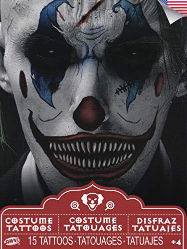 Halloween Realistic Temporary Costume Make Up Face Tattoo Kit Men or Women Adult - (Scary Clown) - 1 Kit