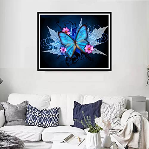DIY Diamond Painting Neon Blue Purple Black Maple Leave Butterfly 5D Cross Stitch Full Round Diamond Embroidery Kits Home Decor 12 x 16 Inch