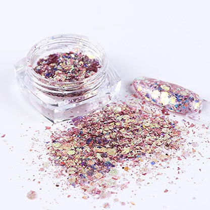 8 Box Set Holographic Nail Glitter Mermaid Powder Flakes Shiny Charms Hexagon Nail Art Pigment Dust Decoration Manicure