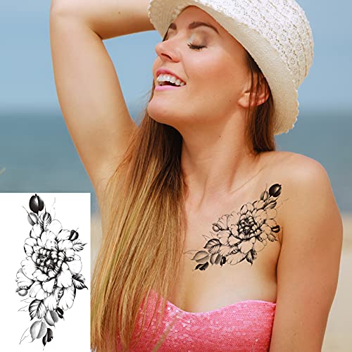 Temporary Tattoos 21 Sheets Waterproof Fake Tattoos Peony Body Art Arm Tattoo Black Henna Mandala Tattoo