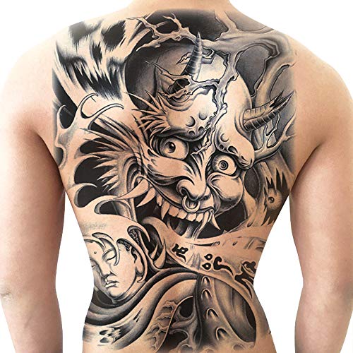 Black and White Devil Full Back Tattoo - Temporary Waterproof and Durable