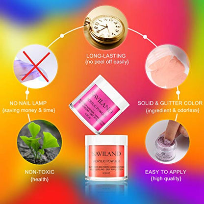 Saviland Acrylic Powder set - Neon Acrylic Nail Powder Set,10 Fluorescent Color Professional Polymer Kit Nail Extension for Nail Art