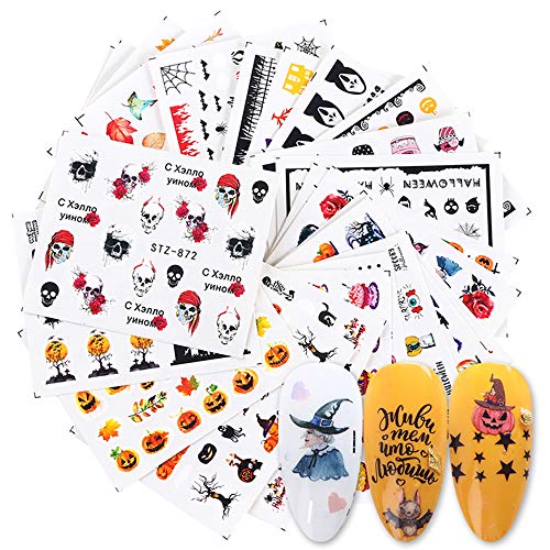 Halloween Nail Art Stickers, 24 Sheets Water Transfer Nail Decals