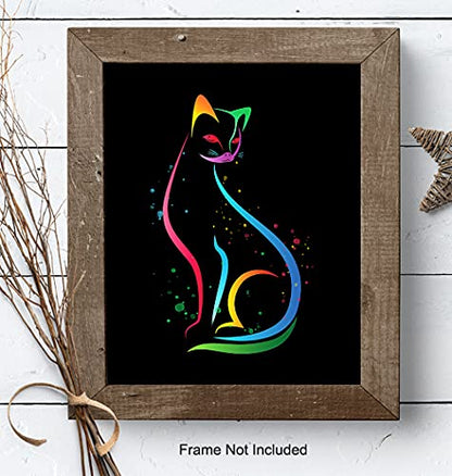 Mid Century Modern Cat Decor - Abstract Minimalist Wall Art - Line Art - Cute Cat Lover Gifts for Women - Aesthetic Room Decor Poster - Minimalistic Minimal Wall Art - Kitty Cat Decorations - Black