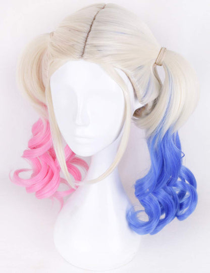 Harley Quinn Suicide Squad Daddy's Little Monster Synthetic Wavy Blonde Pink Blue Wig 22" Non Lace Front Human Hair Feel Drag Queen