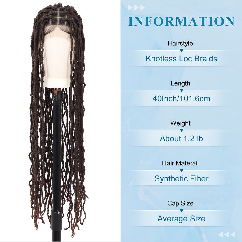40 Inches Full Double Lace Front Square Knotless Locs Braided Wigs For Women Loc Braid Wig With Baby Hair Black Synthetic Lace Frontal Braid Wigs