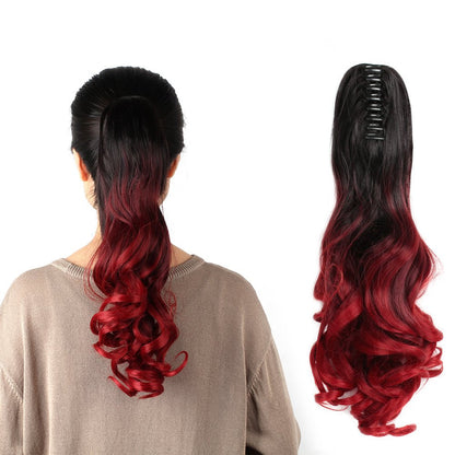 Three Color Synthetic Curly Ponytail Human Hair Feel Synthetic Kinky Curly Hairpiece 22" Claw Clip