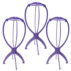 Wig Stands | Set of 3 Portable Wig Stand | Collapsible Wig Holder | Durable Wig Display | 13.8 Inch Blue Travel Wig Stand for All Wig Types