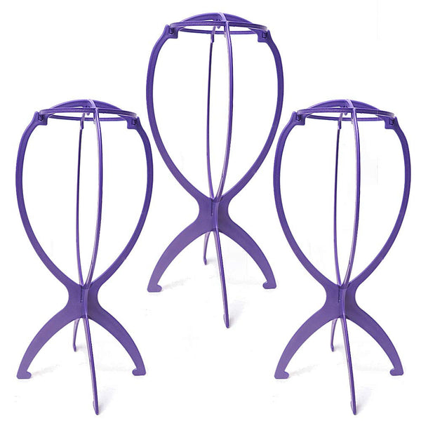 Wig Stands | Set of 3 Portable Wig Stand | Collapsible Wig Holder | Durable Wig Display | 13.8 Inch Blue Travel Wig Stand for All Wig Types