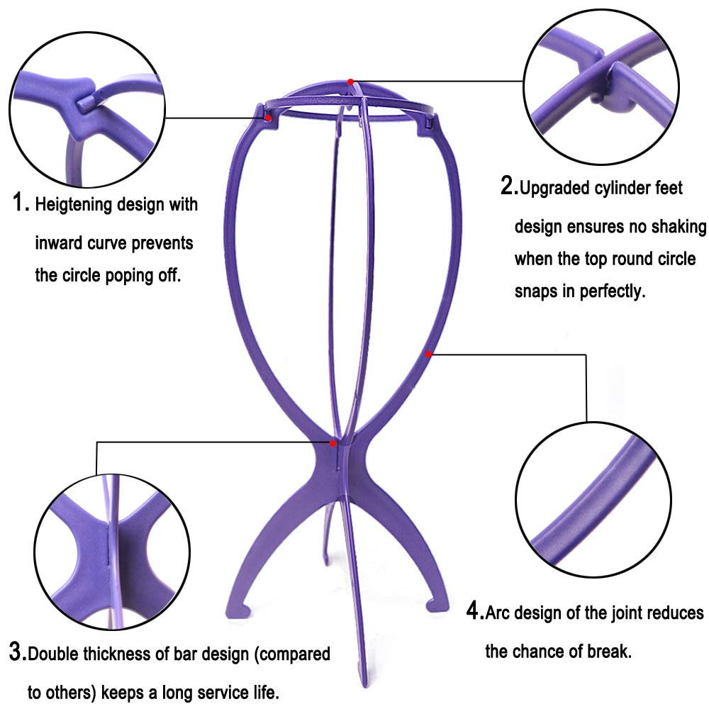 Wig Stands | Set of 3 Portable Wig Stand | Collapsible Wig Holder | Durable Wig Display | 13.8 Inch Blue Travel Wig Stand for All Wig Types