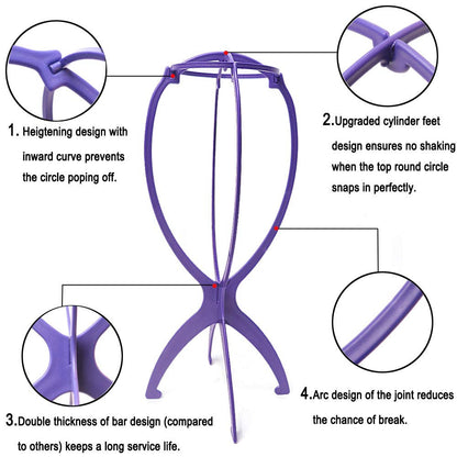 Wig Stands | Set of 3 Portable Wig Stand | Collapsible Wig Holder | Durable Wig Display | 13.8 Inch Blue Travel Wig Stand for All Wig Types