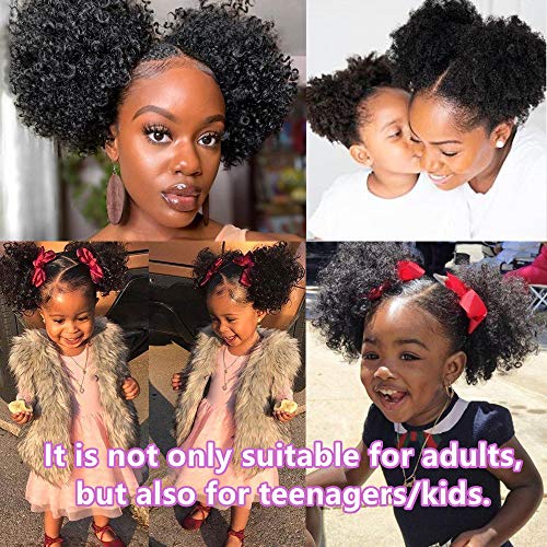 Set of 2 Afro Puff Drawstring Ponytail Hair Extension Synthetic Fluffy Kinky Curly Hair Puff Bun Updo Hair Pieces Afro Donut Chignon Hairpieces Extensions(1B#)
