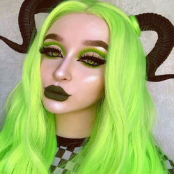 Fluorescent Green Synthetic Wigs for Women Soft Green Long Body Wave Hair Wig with Baby Hair Glueless Heat Resistant Fiber Hair for Cosplay Party Use 24inches