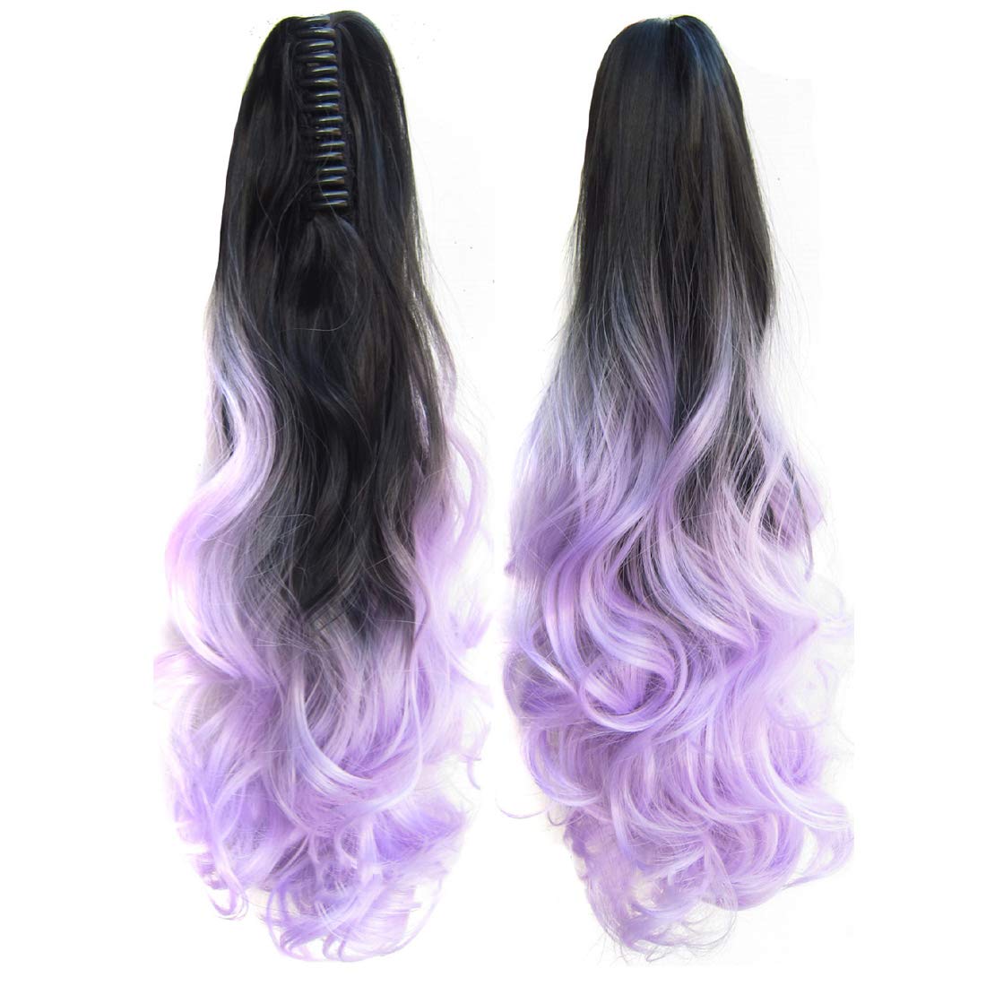 Two Tone Long Wave Curly Woman Claw Clip Ponytail Clip on/in Hair Extensions 21inch 55cm 100g