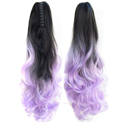 Two Tone Long Wave Curly Woman Claw Clip Ponytail Clip on/in Hair Extensions 21inch 55cm 100g