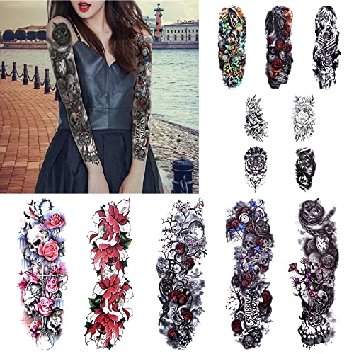 Full Arm Temporary Tattoo Sexy Extra Large Long Lasting Waterproof 3d Fake Tattoo Sleeve for Arms Legs Shoulders 12 Sheets Fashion Body Art Also Easy to DIY Crafts