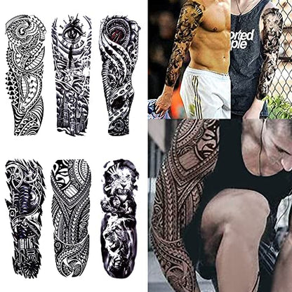 Full Arm Temporary Tattoo  Sexy Extra Large Long Lasting Waterproof 3d Fake Tattoo Sleeve  for Arms Legs Shoulders 12 Sheets