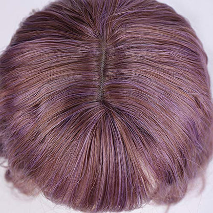 Mixed Taro Purple Gray Wavy Ombre Synthetic Human Hair Feel Heat Resistant Synthetic Wig with Full Customizable Air Bangs Mermaid Cosplay
