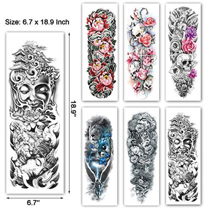 Full Arm Tattoo Sleeves, Temporary Sleeve Tattoos Fake Body Art Arm Tattoo for Men Women, 6-Sheet