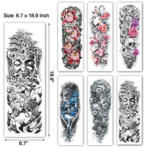 Full Arm Tattoo Sleeves, Temporary Sleeve Tattoos Fake Body Art Arm Tattoo for Men Women, 6-Sheet