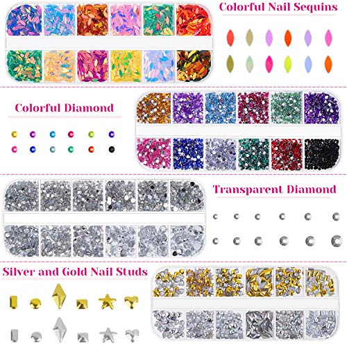 Nail Design Kit, Selizo Nail Art Tools Kit Include 8420pcs Nail Rhinestones Gems Crystals, Nail Brushes, 24 Pots Nail Foil Flakes for Nail Art Rhinestones Supplies and Decoration