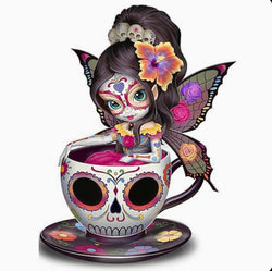 Strangeling Fairy Butterfly Mexican Spanish Skeleton Cups Diamond Painting 12 x 12 or 16 x 16 Inch Paint by Number Kit