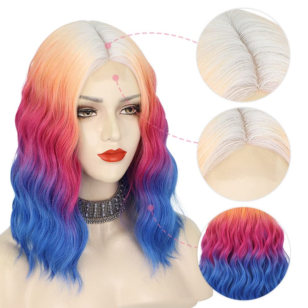Middle Part Synthetic Shoulder Length 14 Inch Colorful Heat Resistant Fiber Wig