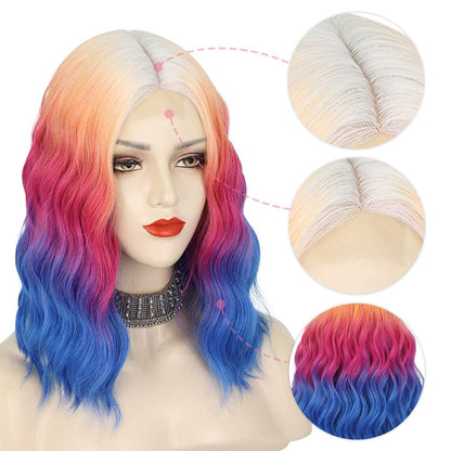 Middle Part Synthetic Shoulder Length 14 Inch Colorful Heat Resistant Fiber Wig