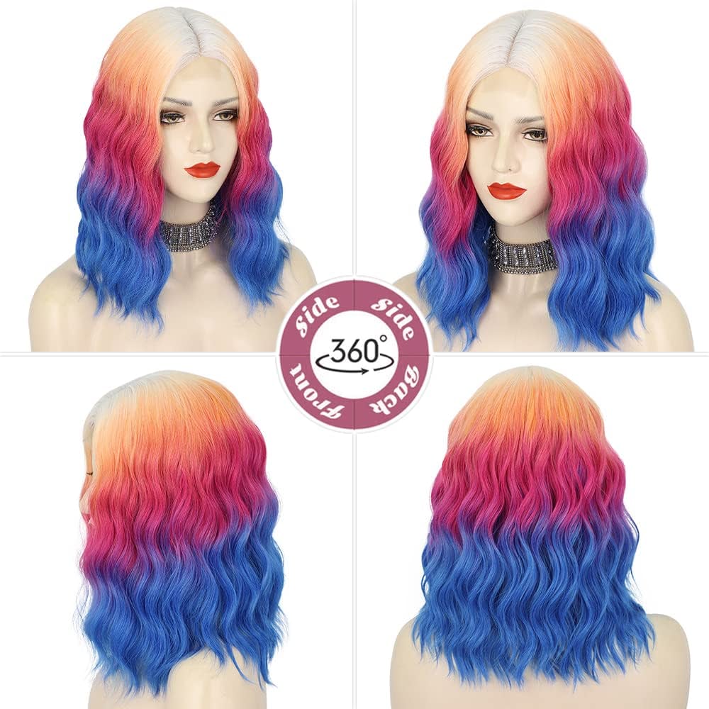 Middle Part Synthetic Shoulder Length 14 Inch Colorful Heat Resistant Fiber Wig